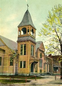 Grace Lutheran Church undated postcard showing original tower