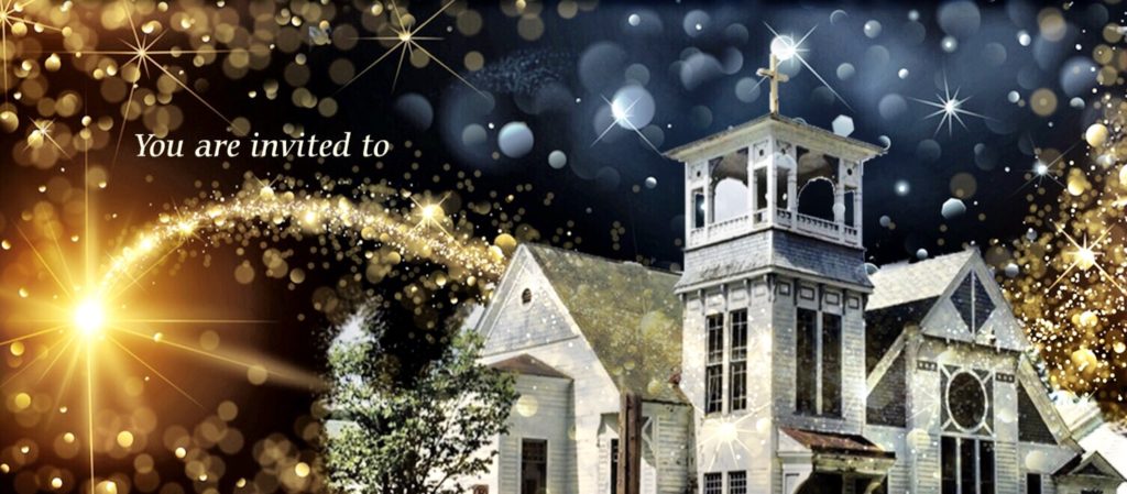 Old Lutheran Church photo enhanced with comet and stars