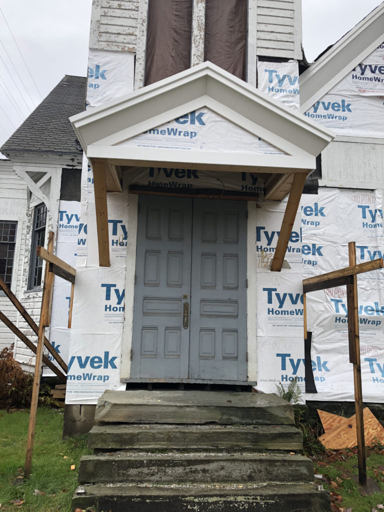 A new portico roof was constructed over the front doors